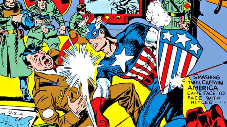 Captain America punching Hitler in the face.