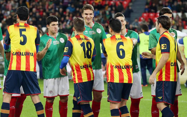 scene from the football match between Catalunya and Euskadi