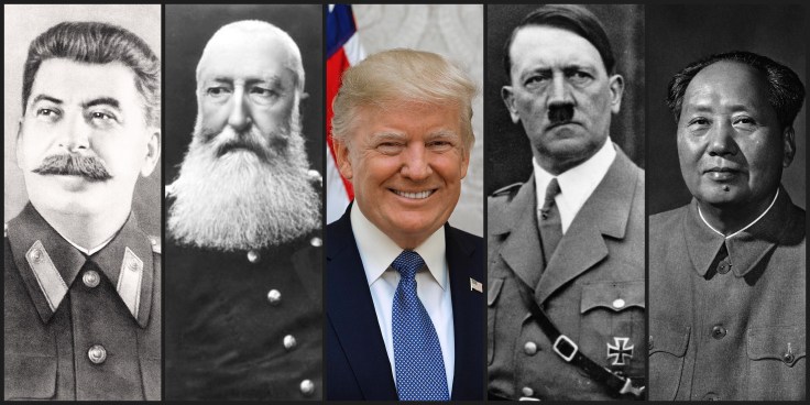 Portraits of Stalin, Leopold II, Trump Hitler, and Mao